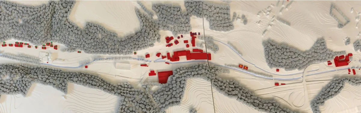 Modell mit dem Immobilienbestand der Hiag in Aathal und einem Teil von Wetzikon im Jahr 2020.